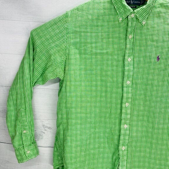 Ralph Lauren Custom Fit Shirt XXL Green Gingham Double Layer Cotton Button Down - Picture 3 of 14